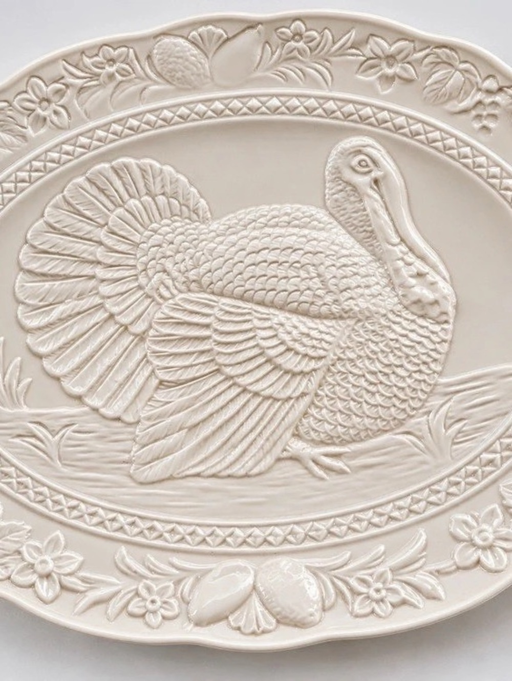 Vintage Japan White Embossed Turkey Platter 18” Thanksgiving Serving Plate